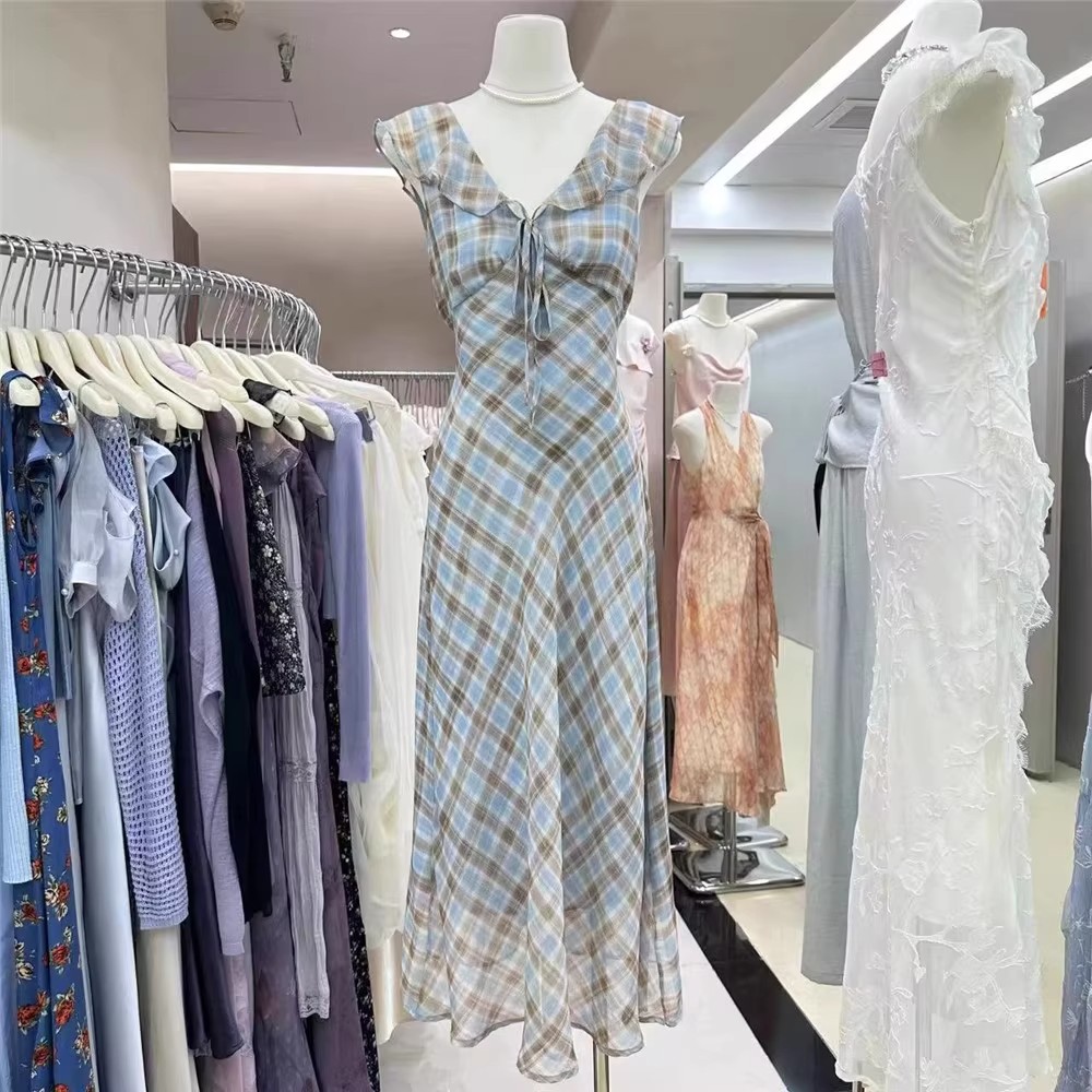 Elegant Summer Gingham Dress W - Fly Line ulasan dan harga