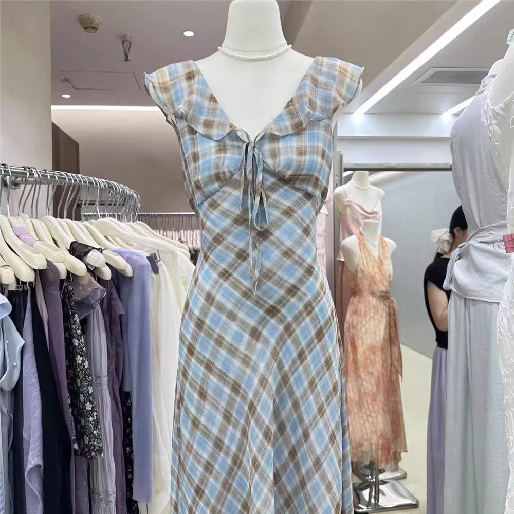 Elegant Summer Gingham Dress W - Fly Line ulasan dan harga