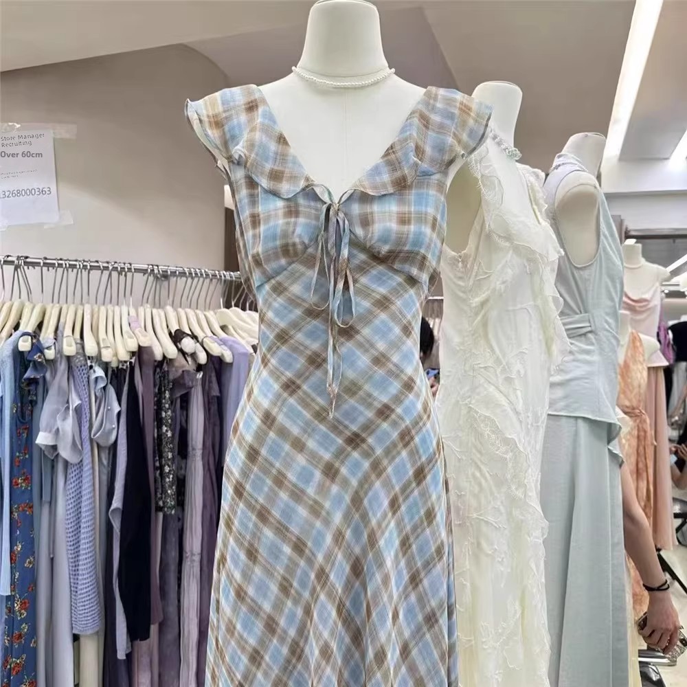 Elegant Summer Gingham Dress W - Fly Line ulasan dan harga