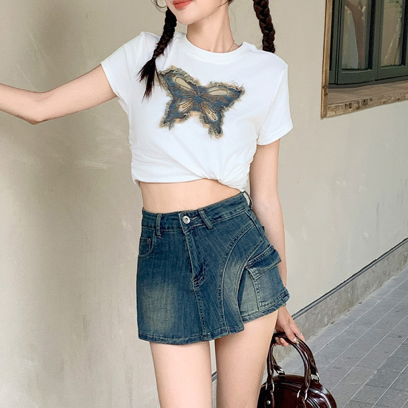 Denim Skirts Women Washed Skir - Fly Line ulasan dan harga