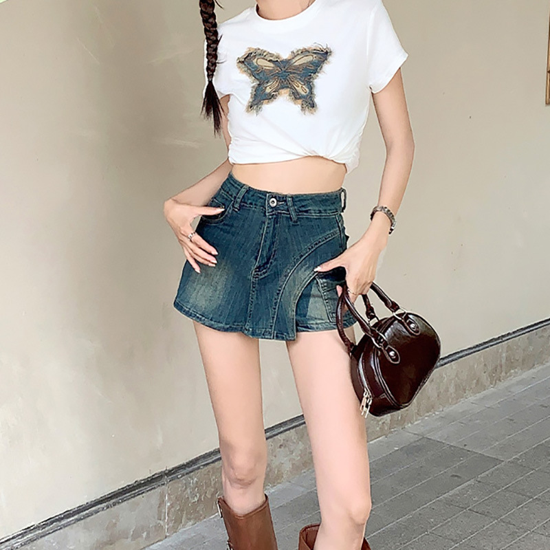 Denim Skirts Women Washed Skir - Fly Line ulasan dan harga