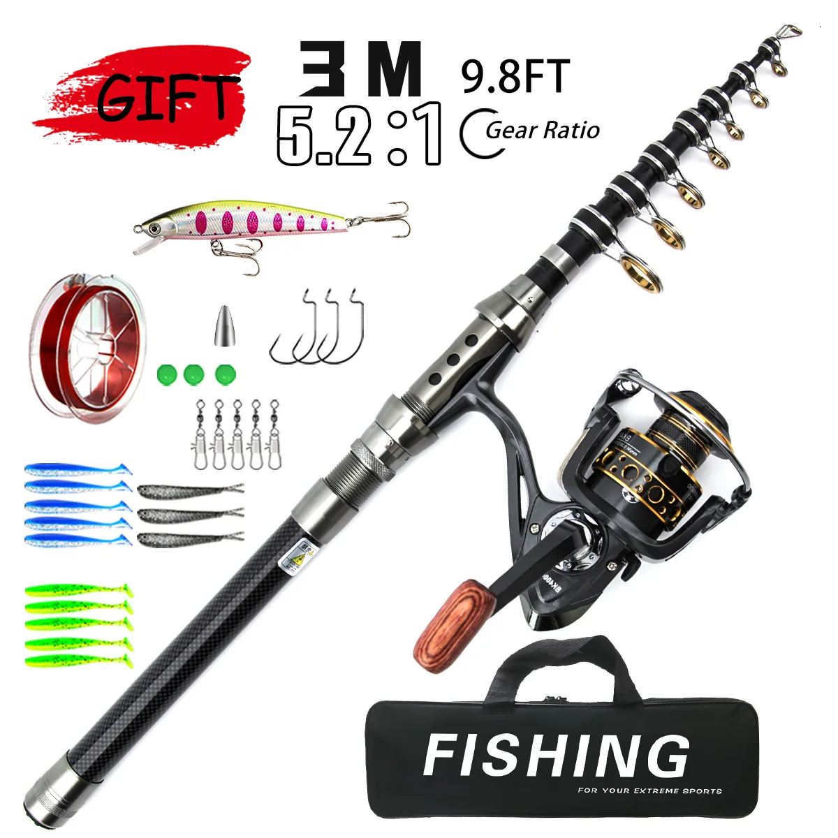 Carbon Telescopic Luya Rod Ful - Fishing Line Box ulasan dan harga
